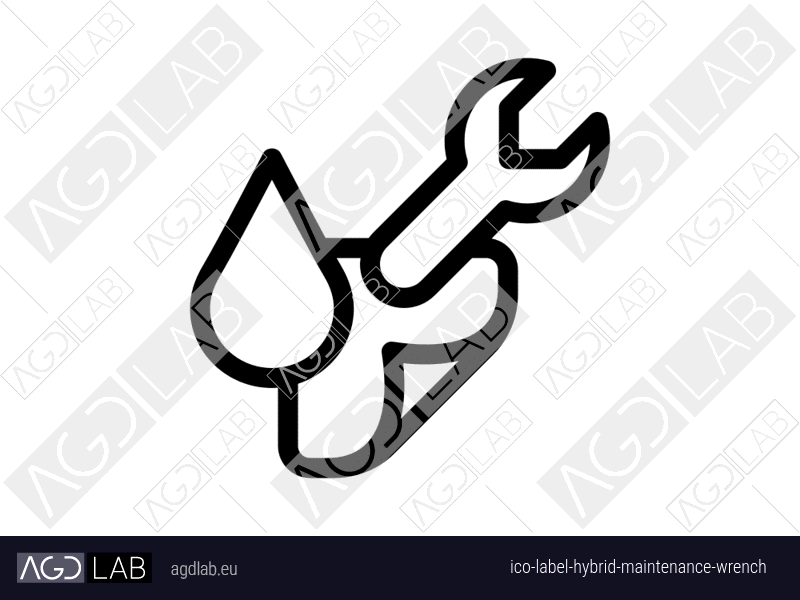 Label hybrid maintenance wrench icon