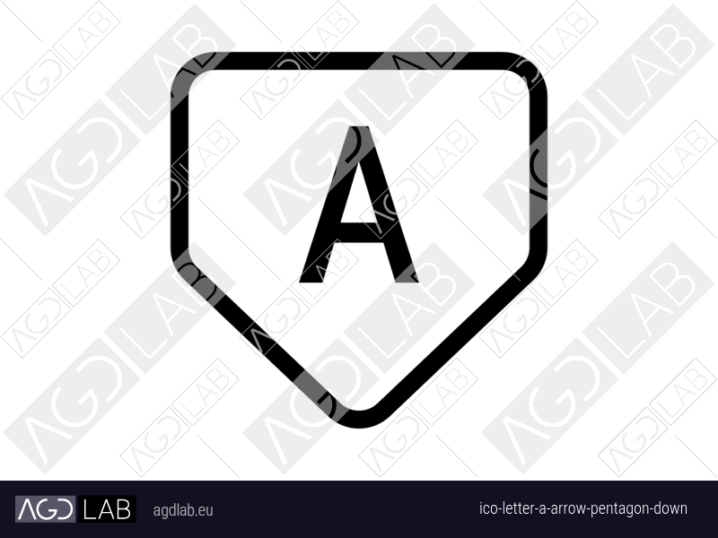 Letter A arrow pentagon down icon