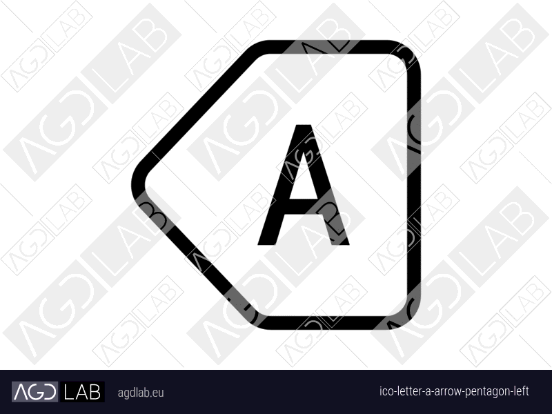 Letter A arrow pentagon left icon