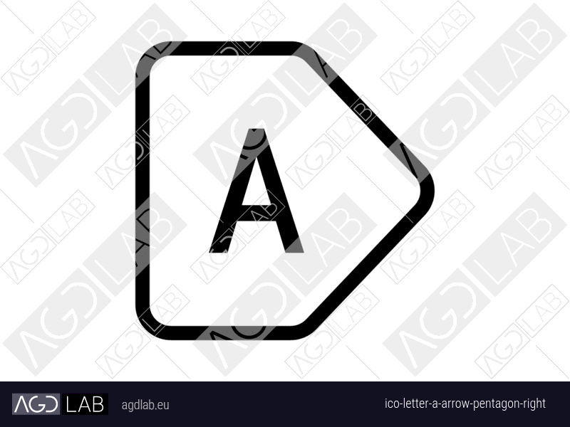 Letter A arrow pentagon right icon