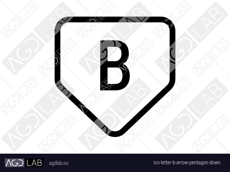 Letter B arrow pentagon down icon