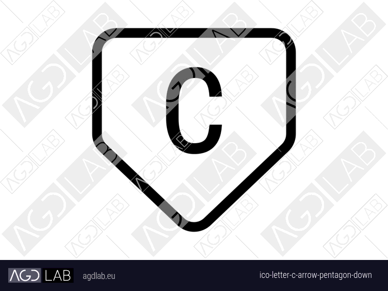 Letter C arrow pentagon down icon