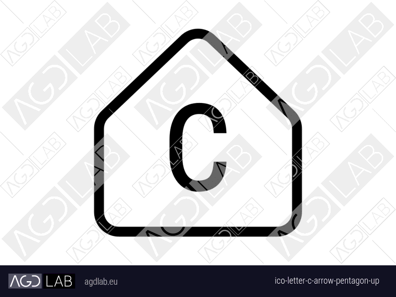 Letter C arrow pentagon up icon