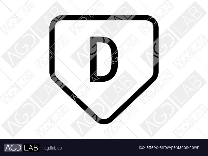 Letter D arrow pentagon down icon