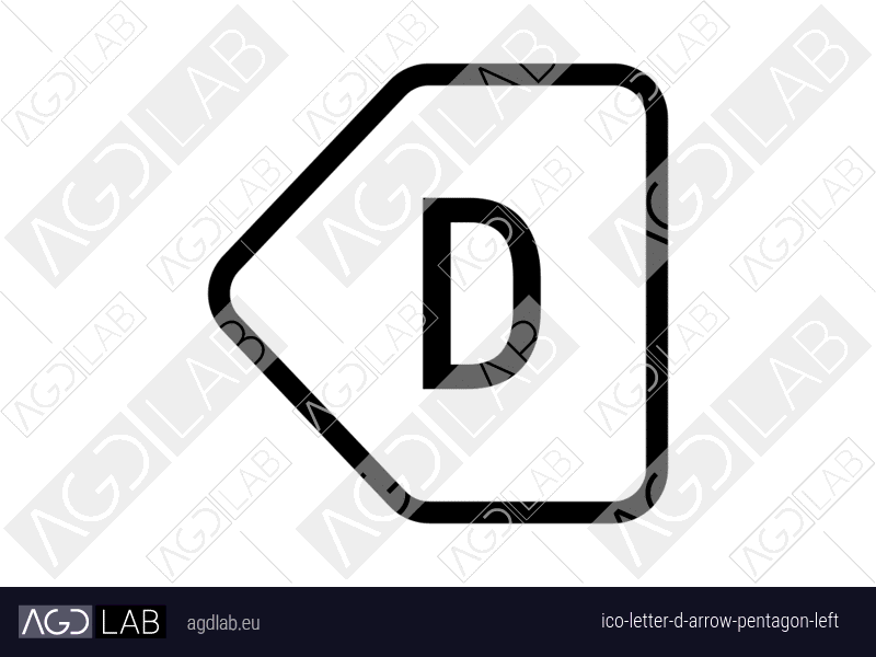 Letter D arrow pentagon left icon