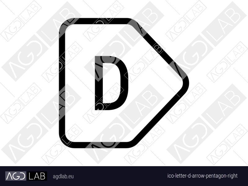 Letter D arrow pentagon right icon