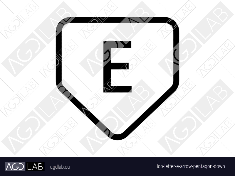 Letter E arrow pentagon down icon