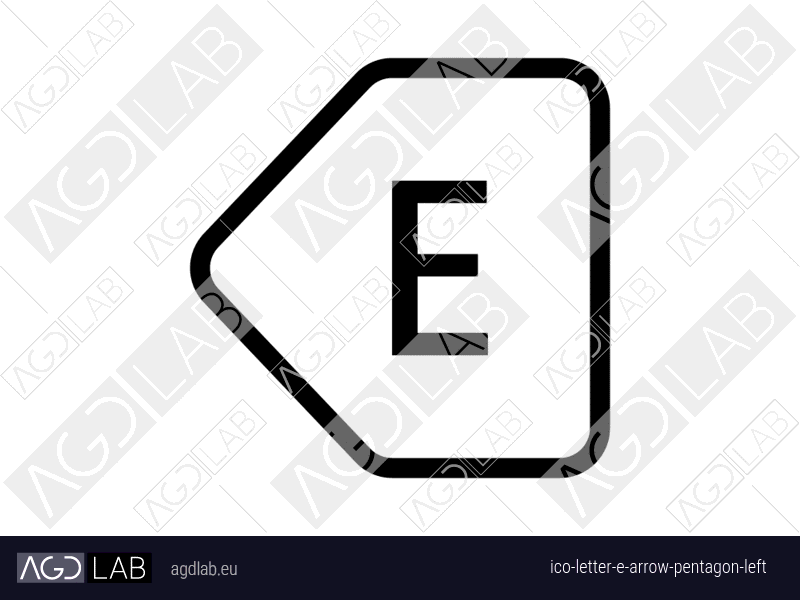 Letter E arrow pentagon left icon