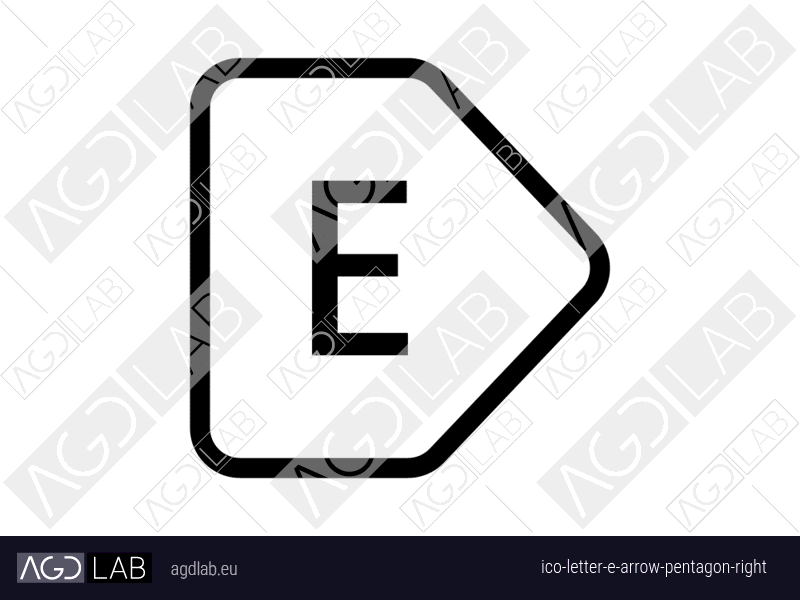 Letter E arrow pentagon right icon