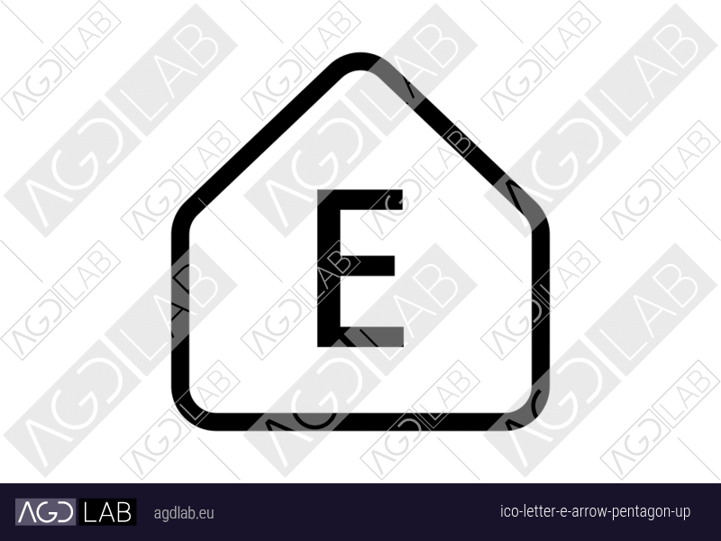 Letter E arrow pentagon up icon