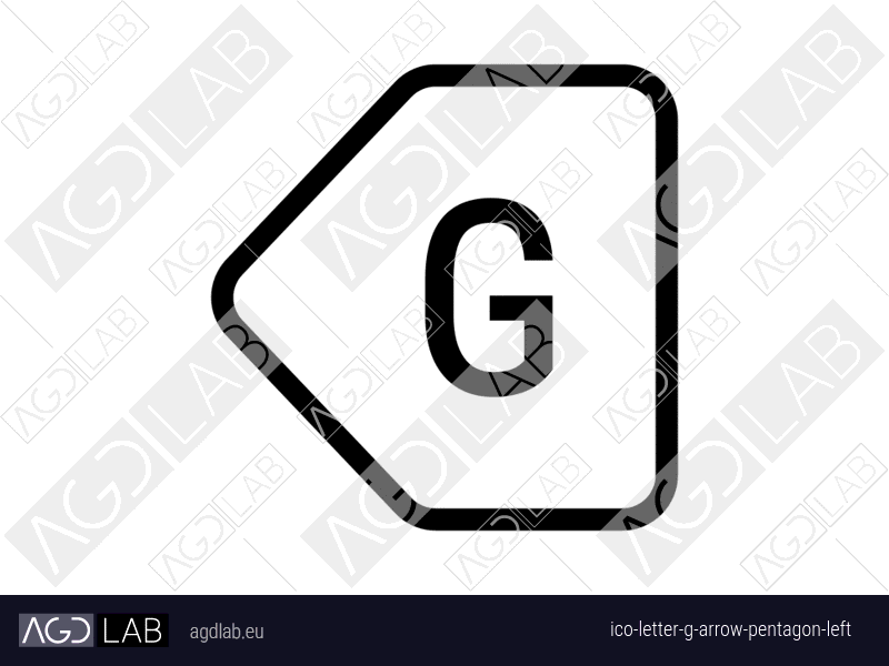 Letter G arrow pentagon left icon
