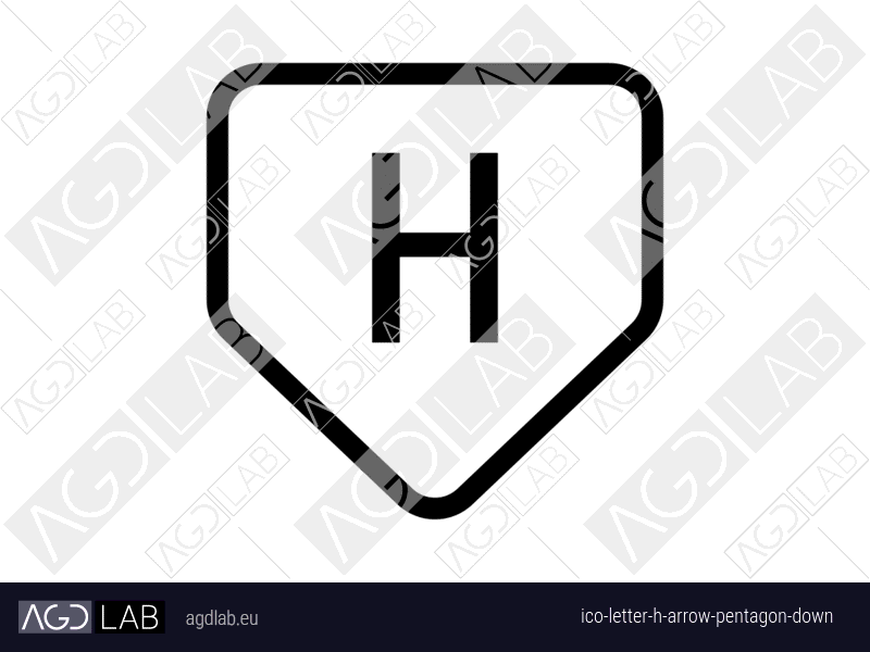 Letter H arrow pentagon down icon