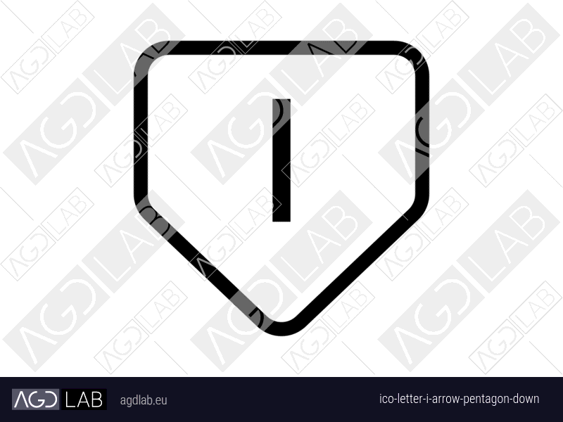 Letter I arrow pentagon down icon