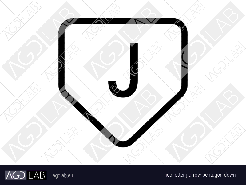 Letter J arrow pentagon down icon