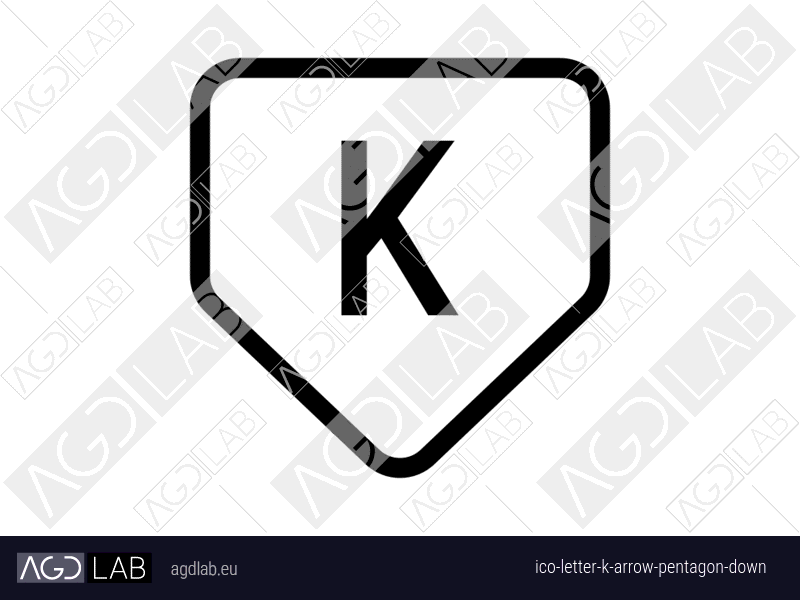 Letter K arrow pentagon down icon