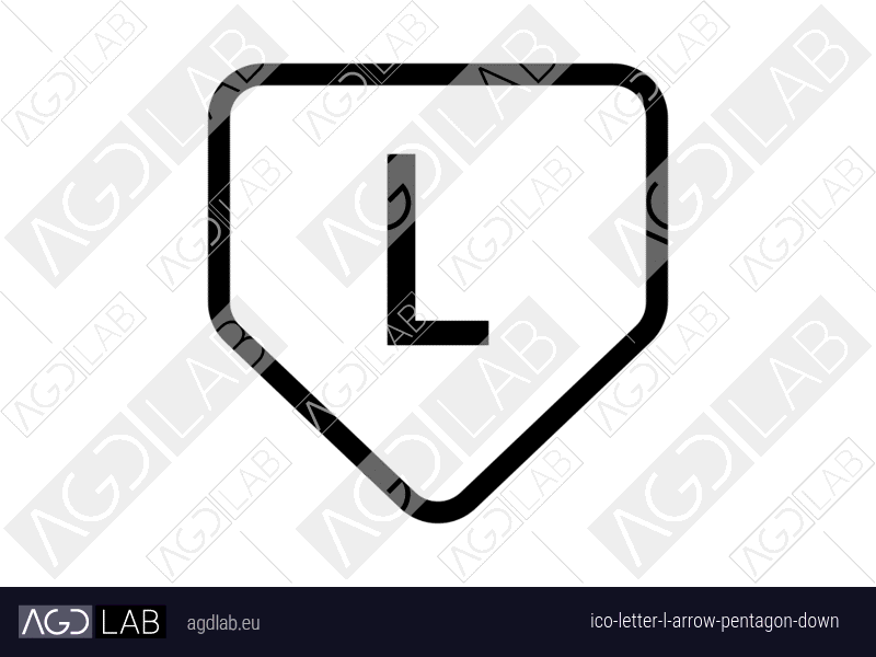 Letter L arrow pentagon down icon