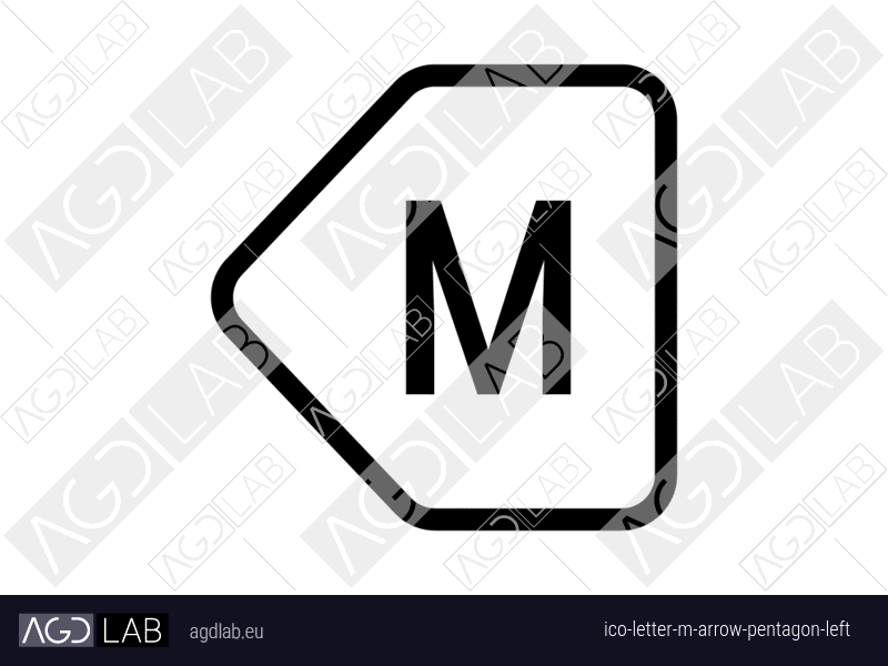 Letter M arrow pentagon left icon