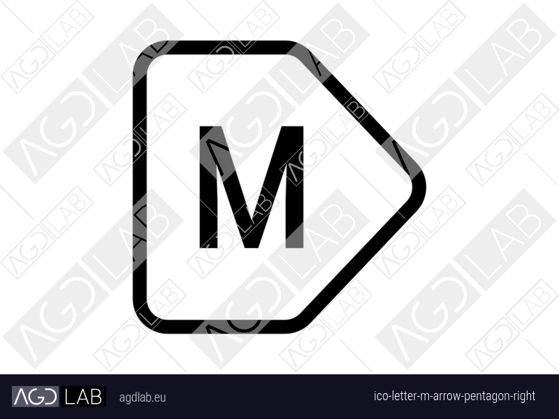 Letter M arrow pentagon right icon