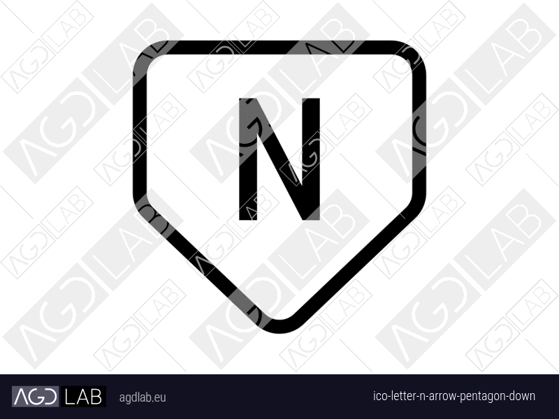 Letter N arrow pentagon down icon