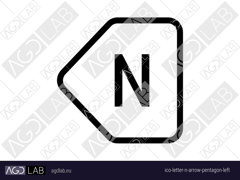 Letter N arrow pentagon left icon