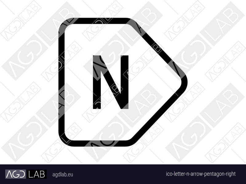 Letter N arrow pentagon right icon