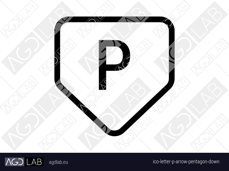 Letter P arrow pentagon down icon