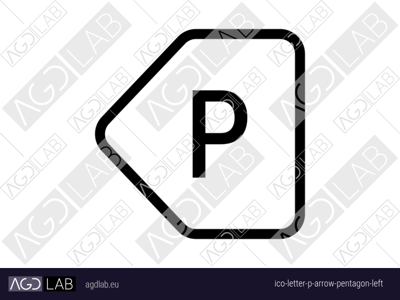 Letter P arrow pentagon left icon