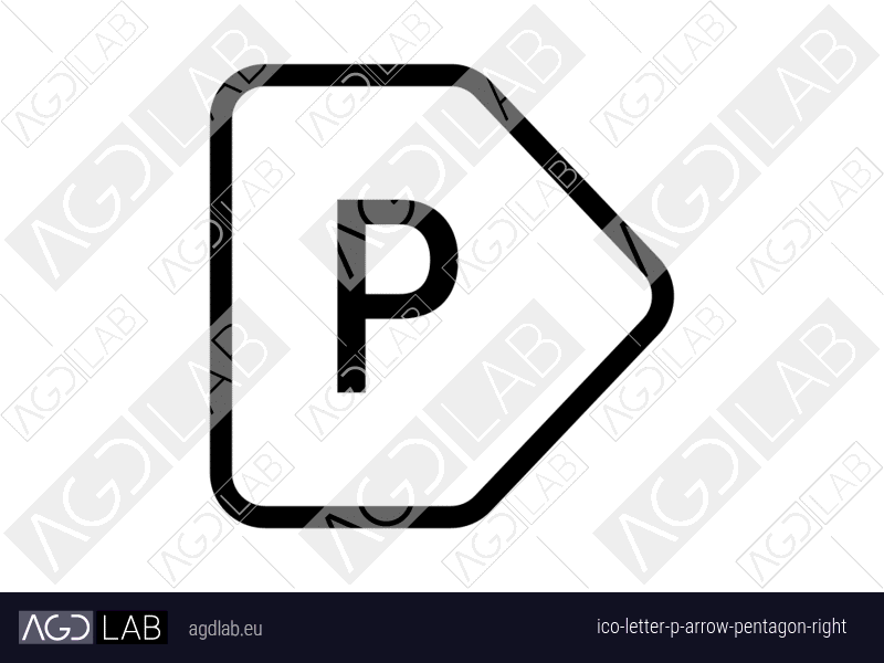 Letter P arrow pentagon right icon