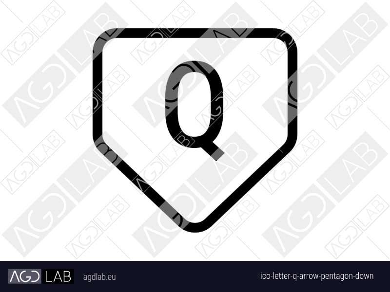 Letter Q arrow pentagon down icon