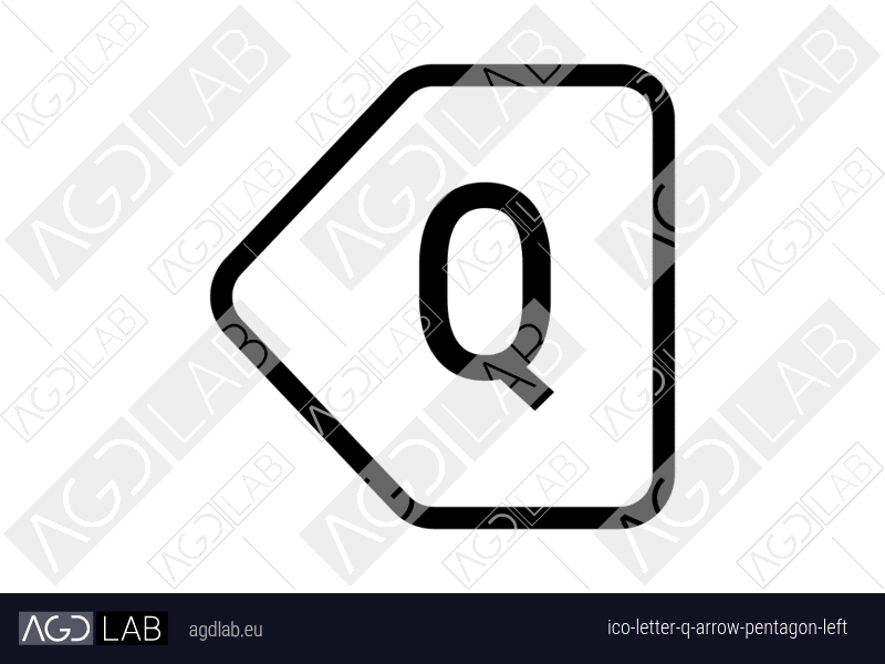 Letter Q arrow pentagon left icon