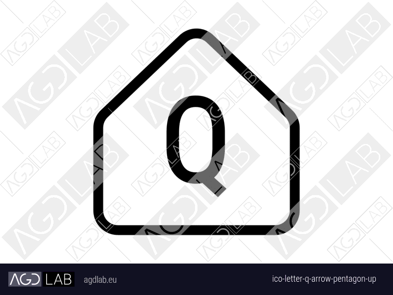 Letter Q arrow pentagon up icon