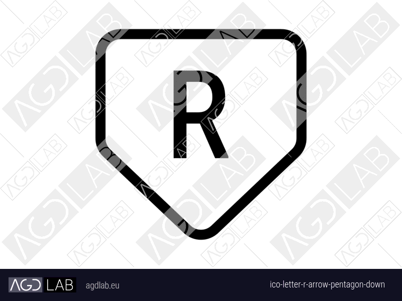 Letter R arrow pentagon down icon
