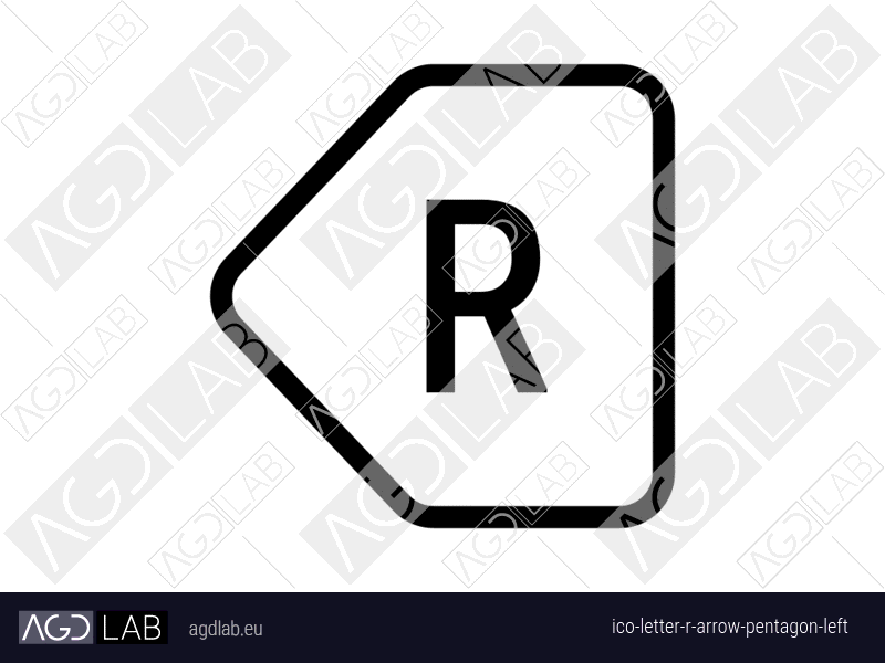 Letter R arrow pentagon left icon