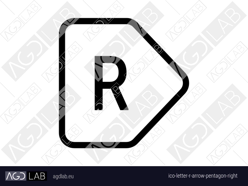 Letter R arrow pentagon right icon