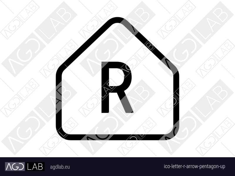 Letter R arrow pentagon up icon