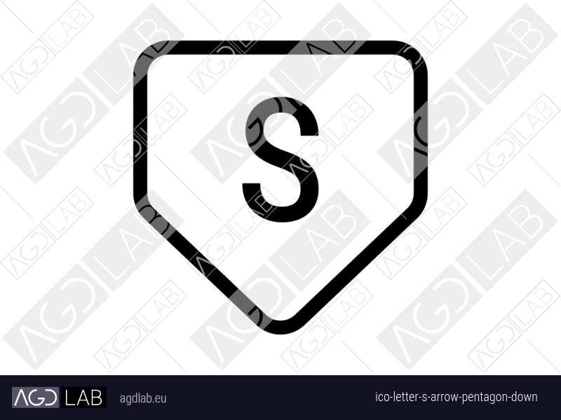 Letter S arrow pentagon down icon