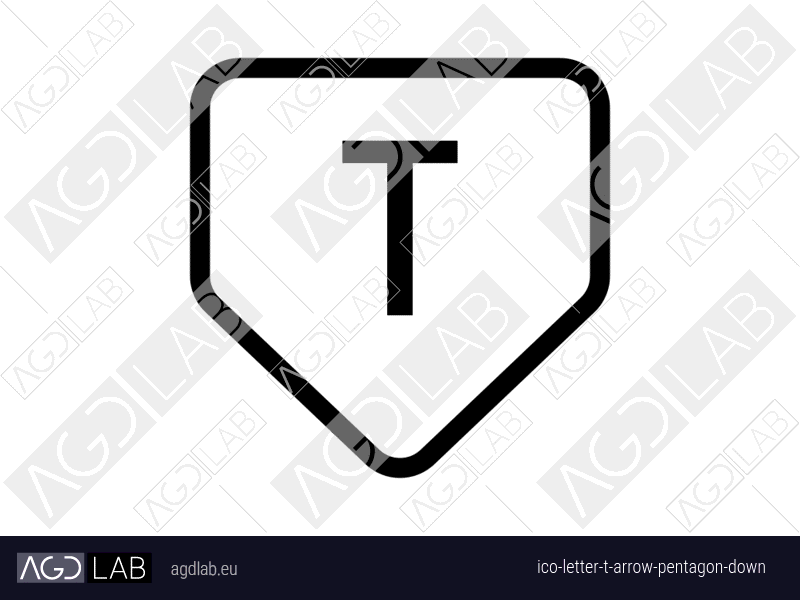 Letter T arrow pentagon down icon