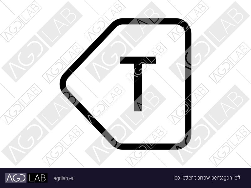 Letter T arrow pentagon left icon