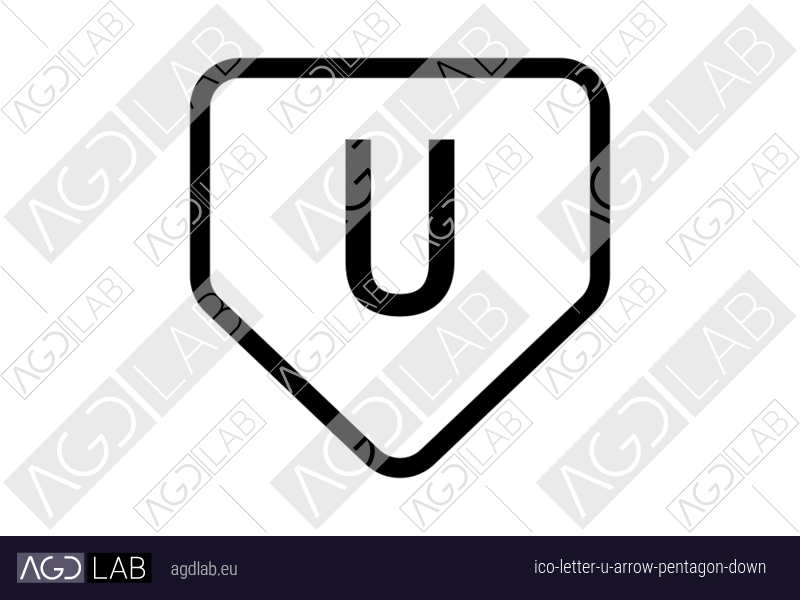 Letter U arrow pentagon down icon