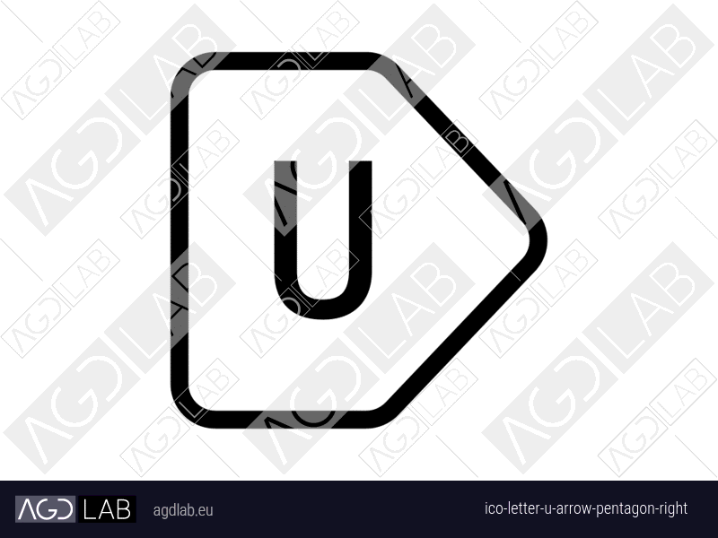 Letter U arrow pentagon right icon