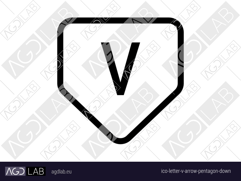 Letter V arrow pentagon down icon