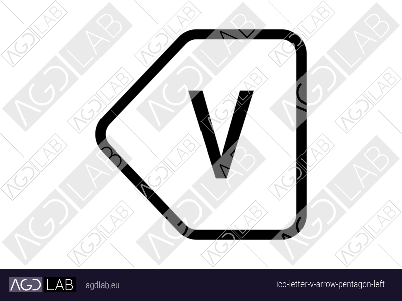Letter V arrow pentagon left icon
