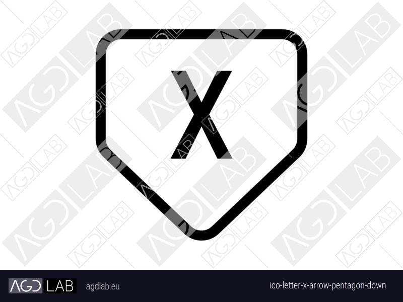 Letter X arrow pentagon down icon