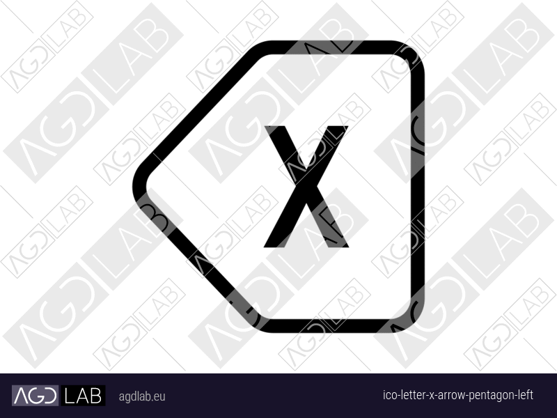 Letter X arrow pentagon left icon