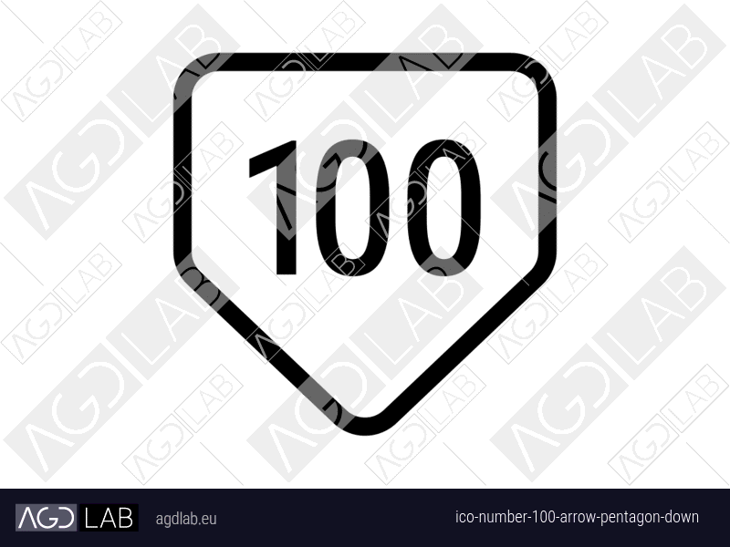 Number 100 arrow pentagon down icon