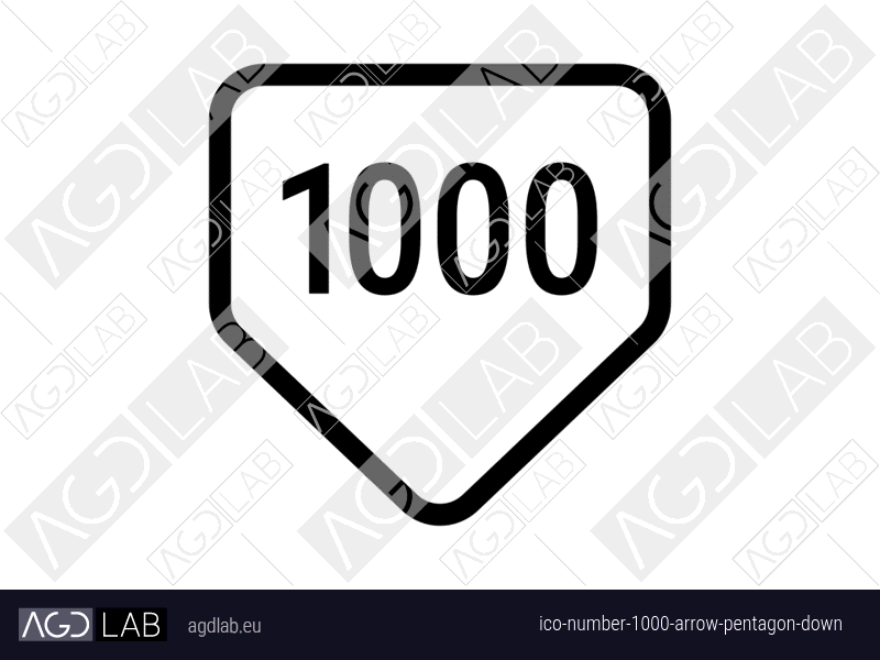 Number 1000 arrow pentagon down icon