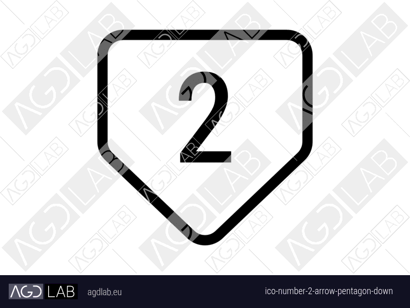 Number 2 arrow pentagon down icon