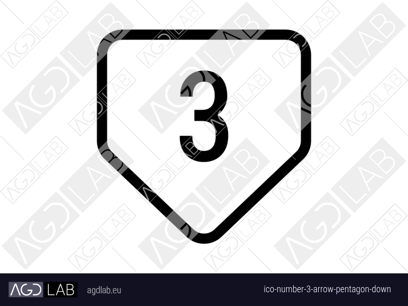 Number 3 arrow pentagon down icon