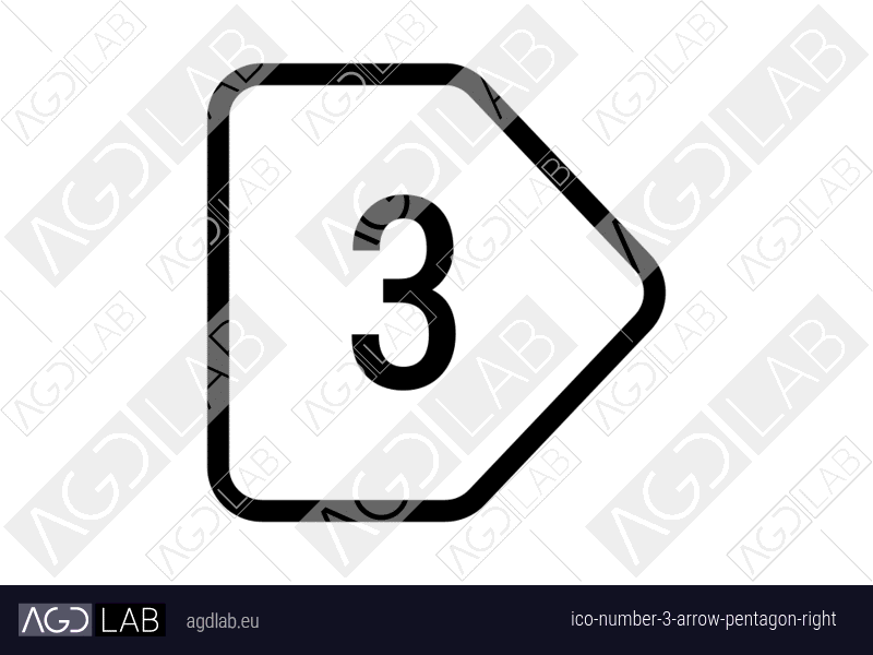 Number 3 arrow pentagon right icon