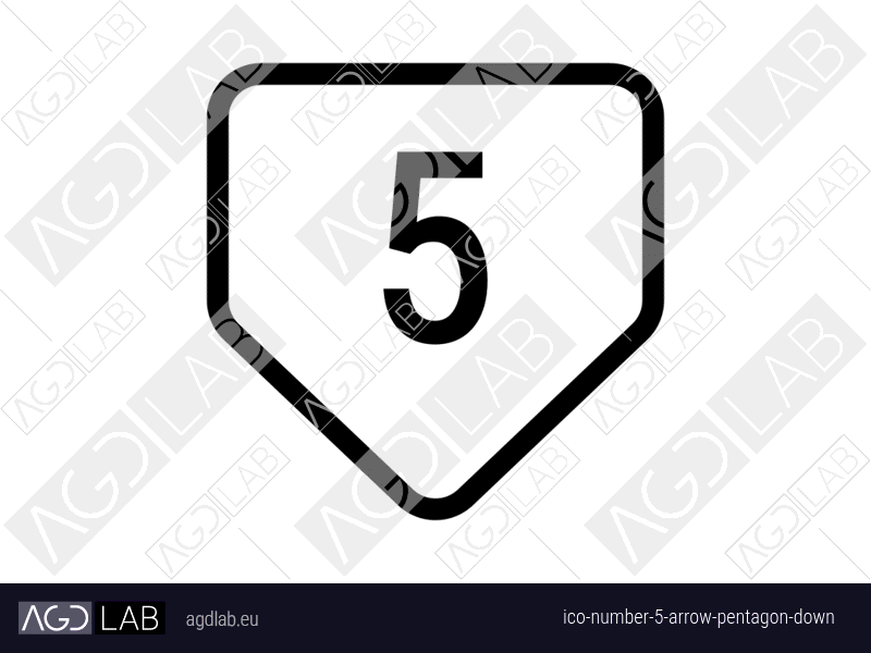Number 5 arrow pentagon down icon
